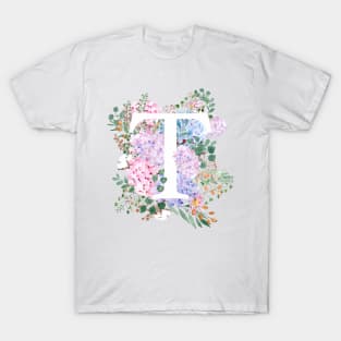 Cbotanical monogram alphabet T hydrangea flowers T-Shirt